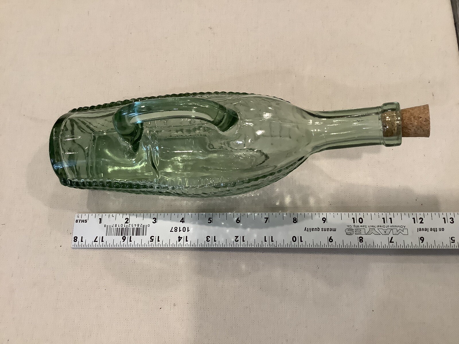 Vintage Wine Bottle Decanter Basket Pattern Greenish Hue Hand Blown