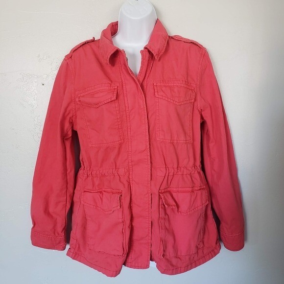 Gap Small Coral Red Utility Jacket Patch Pockets … - image 1
