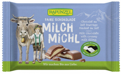 (24 EUR/kg) Rapunzel Milch Michl Schokolade mit Milchfüllung 12x100g, BIO