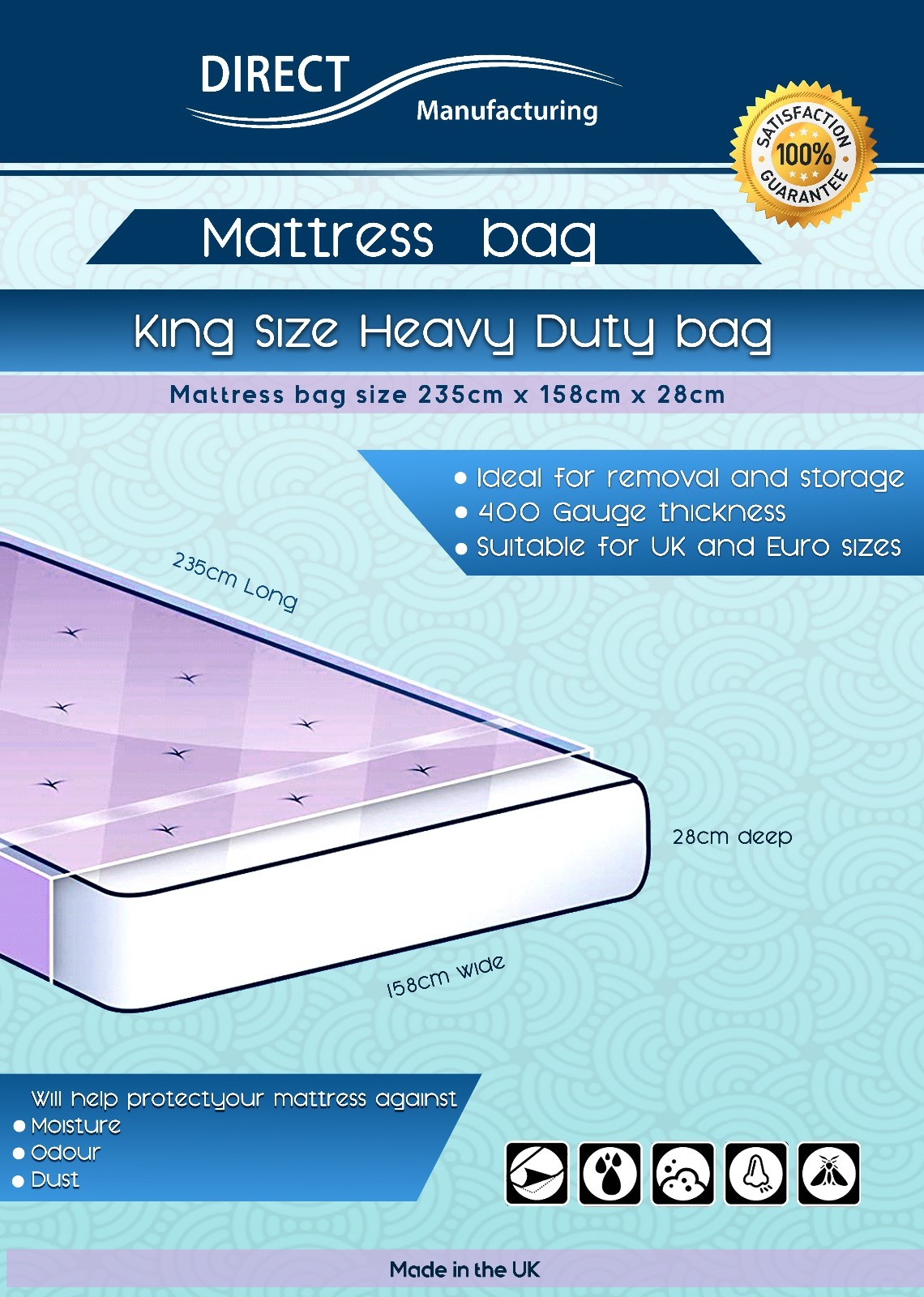 Heavy Duty 300gm 5ft / King Size Mattress Bag Storage Polythene Cover