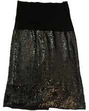 VINTAGE BLACK SEQUIN SILK MIDI SKIRT WOMENS PL PETITE LARGE 12-14