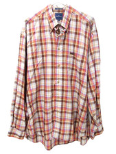 Faconnable Mens Shirt XL Made in USA Colorful Checkered Long Sleeve Button
