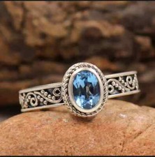 Blue Topaz Ring,925 Sterling Silver,Dainty Ring,Women's Ring,Handmade Ring,Gift