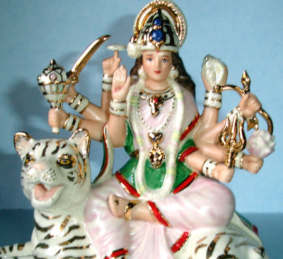 Lenox Durga Goddess of Strength Figurine Hindu Battle Queen on White Tiger New