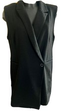 Bnwt Ichi Sleeveless Coat Pinstripe Pockets Rrp £68 M