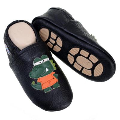 Liya's Leather Slippers with Rubber Sole - #671 Schnappi in Black