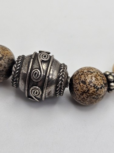 Vintage Jasper Pearl Sterling Silver Toggle Clasp Beaded Bracelet - Picture 2 of 11