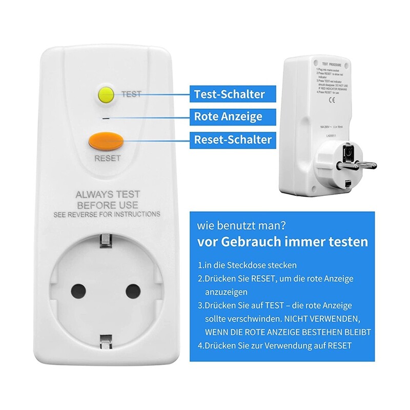 Sujurio FI-Schutzschalter 2er Pack - 16A RCD Steckdose Mit EU-Stecker | Personenschutz