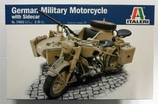 ITALERI 1:9 MILITARY MOTORCYCLE KIT GERMAN MILITARY MOTORCYCLE WITH SIDECAR ART 7403