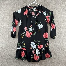 Old Navy Women's Dress Size Extra Small Black Floral Built-In-Tank Semi Sheer