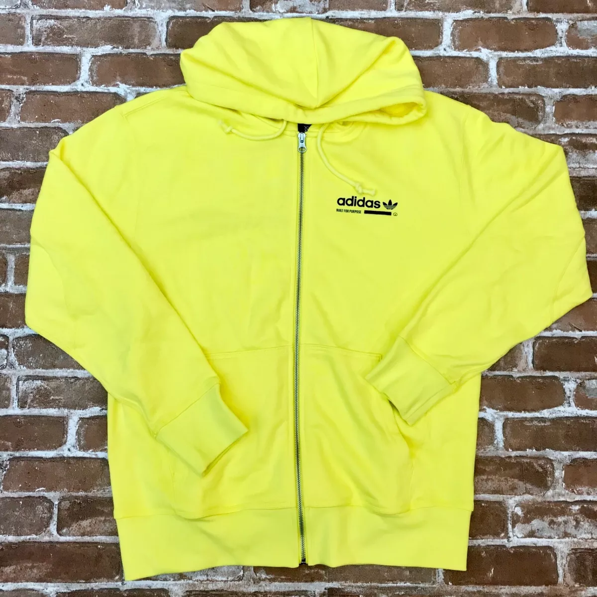 Adidas Full Zip Fleece Cotton Bright Yellow Men s Hoodie