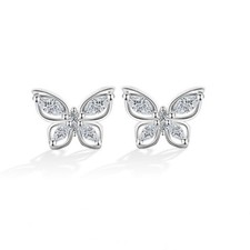 925 Sterling Silver Butterfly For Woman Crystal Hypoallergenic Pierced Earring