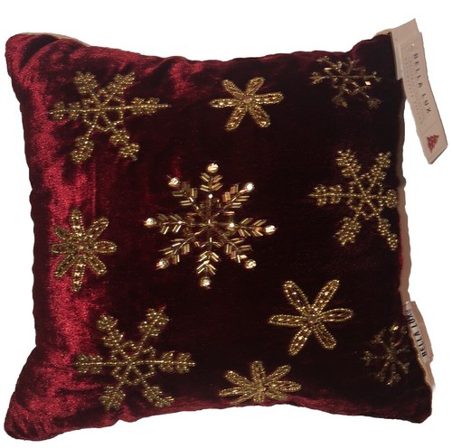 Bella Lux 12 Zoll bestickt Weihnachten Winter rot Samt mit goldenen Schneeflocken