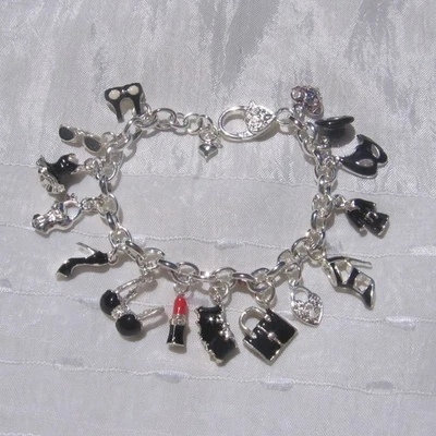 BRACELET ARGENTÉ 16 BRELOQUES émaillées noires - Vie secrète - Photo 1/4