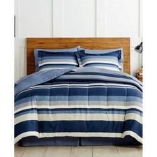 Fairfield Square King 8 Piece Reversible Bed Ensemble Blue Stripe Comforter Set