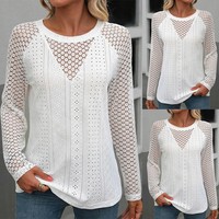Womens Lace Floral Tunic Tops Ladies Long Sleeve Casual Loose T-Shirt Blouse
