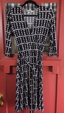 Leota Women's Black White Geometric Print 3/4 Sleeve Midi Belted Dress Size S