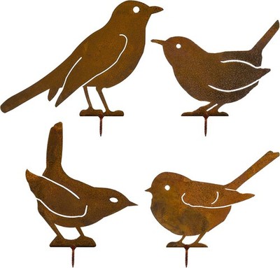 Rost Vogel Garten Deko 4 Stück Metall Vögel Outdoor