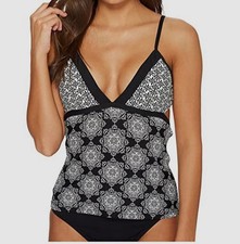 Ella Moss Women's Black Medallion Printed Melody Tankini Top Swimwear Size XS
