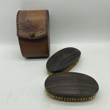 Vintage H.H. W. Wood Clothes Grooming Brush Set  Pressed Leather Case 11