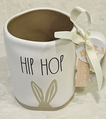 NEW Rae Dunn coffee mug says  Hip Hop  with Bunny Ears, Nice Easter Basket Gift!