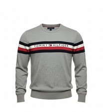 Unisex Gray Tommy hilfiger Sweater Classic Logo Spell Out Cotton  L Preppy EUC