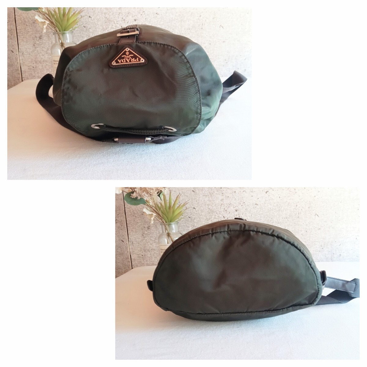 Good Condition PRADA Old Nylon Drawstring Backpack Lightweight Bag Olive Khaki G thumbnail 5