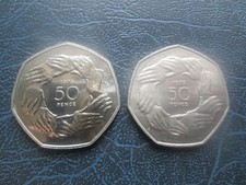 2 x 1973 EEC Ring of Hands Old Large Style 50p PROOF & Uncirculated UNC Types #2