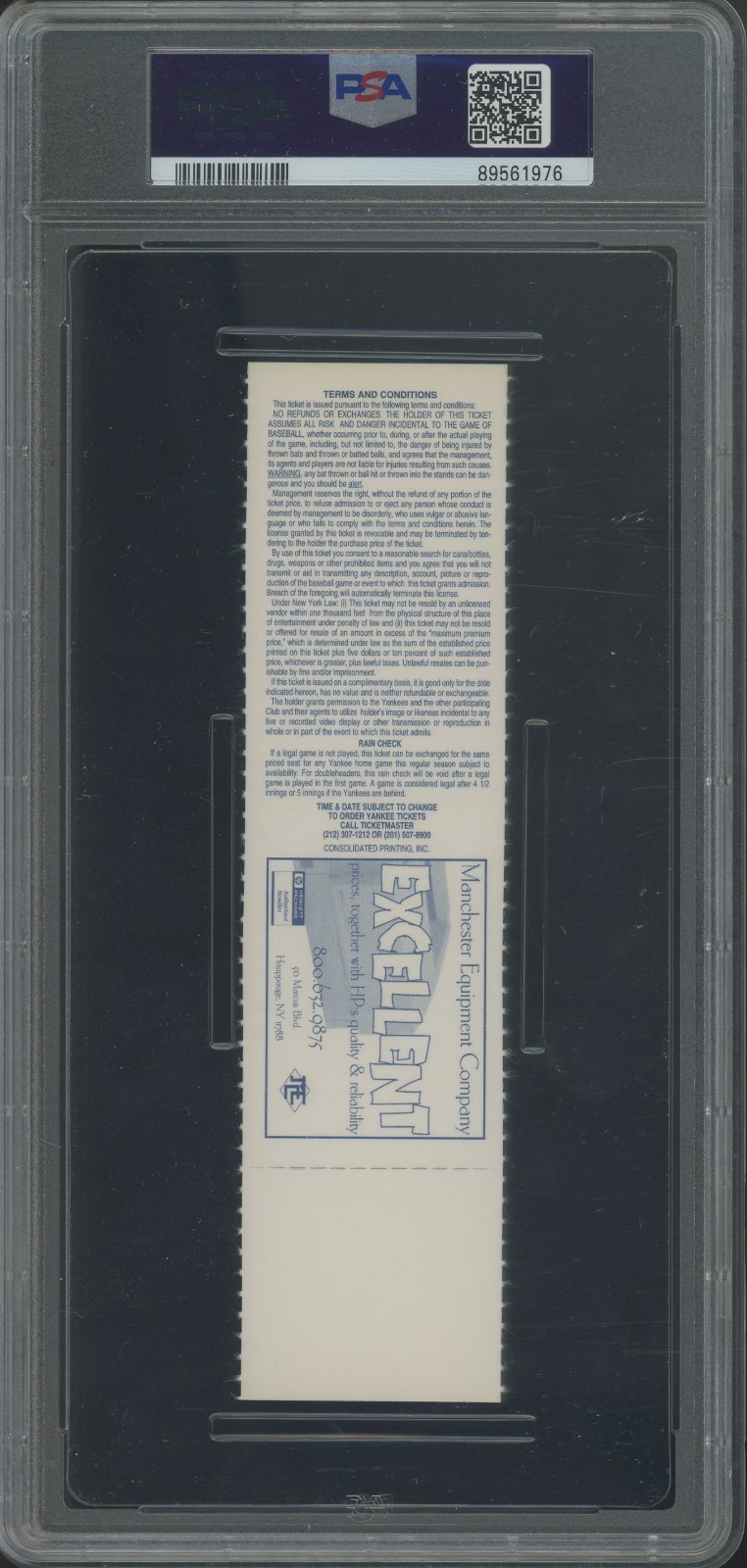 Mariano Rivera HOF Career Save #2 1996 Yankees Full Ticket PSA 8 ONLY 1 HIGHER view 2