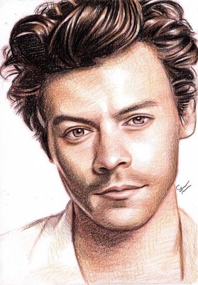 Original Drawing of Harry Styles from One Direction in Coloured Pencil.