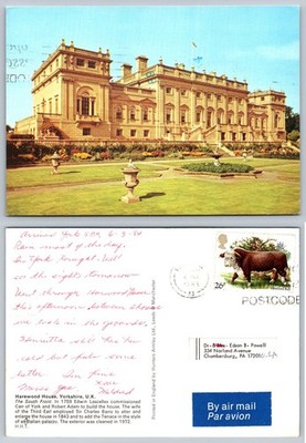 Harewood House Yorkshire UK 1984 Postcard Hereford Bull Stamp Leeds Postmark