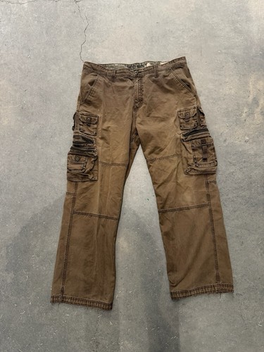 Pantalones cargo Old Navy holgados para hombre talla 40x34 marrón multi bolsillo utilitario Y2K