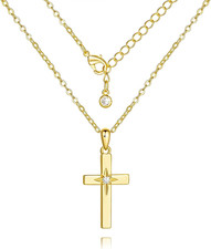 Cross Necklace 14K Gold Cross Necklaces for Women with Cubic Zirconia Wearable L