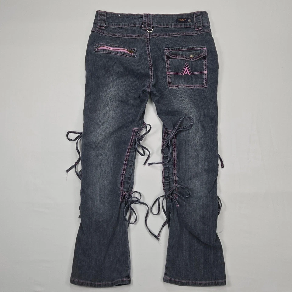 Pantalones de mezclilla Apollo Y2K con cordones para mujer 5/6 tiro bajo hebilla cargo rosa ropa de calle Foto 3 de 4