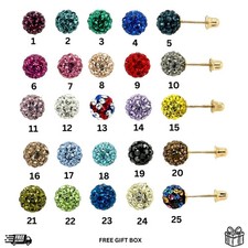 14K Solid Yellow Gold 10mm Czech Crystal Ball Stud Earrings Screw Back Secure