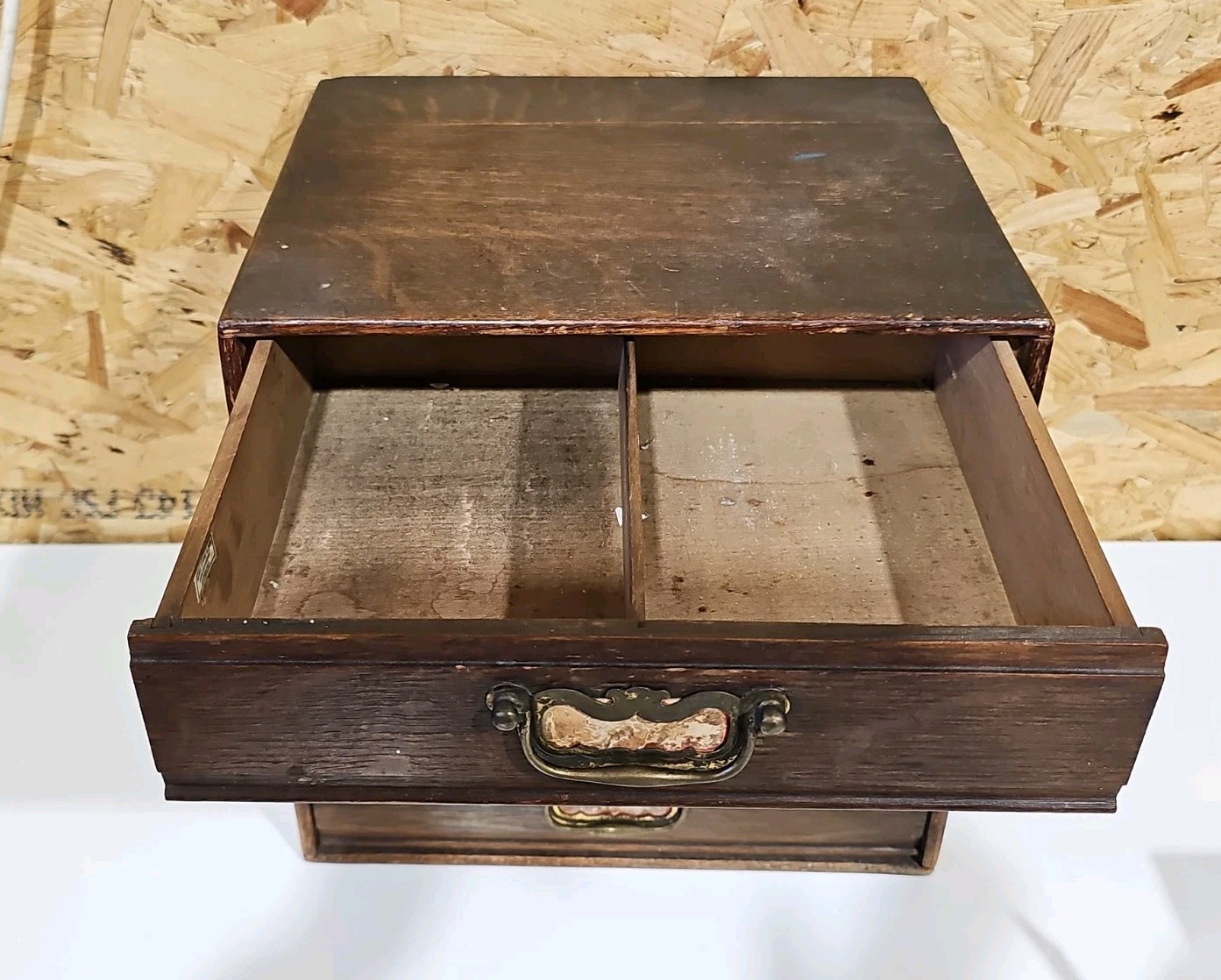 Antique Oak Table Top Cabinet Chest of 4 Drawers By Henry Stone & Son — image 4