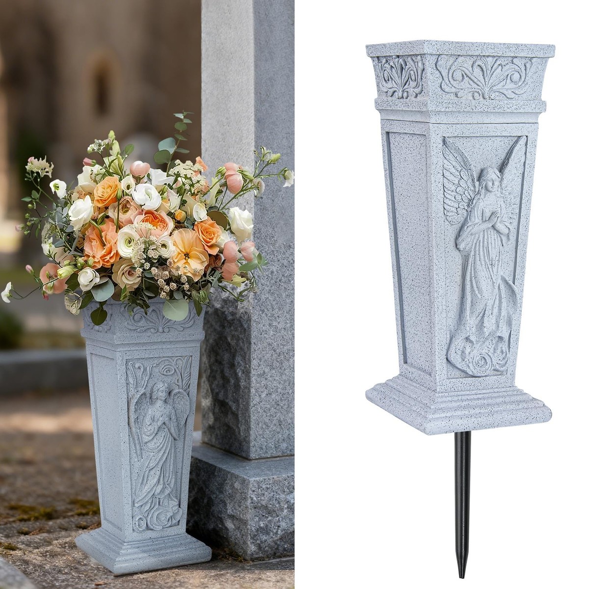 Resin Cemetery Grave Flower Vase Holder With Metal Spike Yard