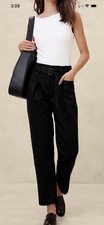 Banana Republic Black Twill Belted Tapered Pant-Size 0-NWOT