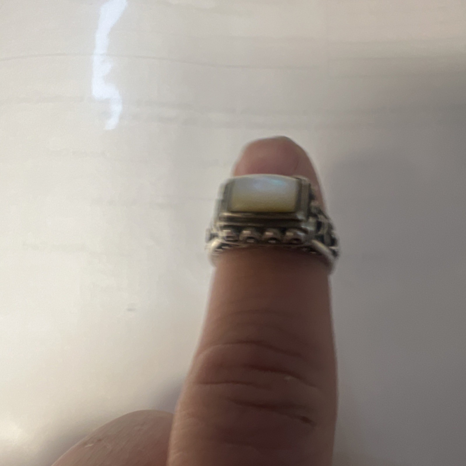 Sterling Silver 925 Moonstone Rectangle Ring Whit… - image 1