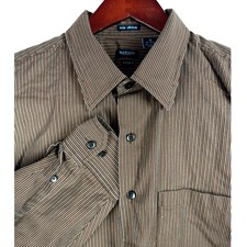 Van Heusen Studio Mens XL Brown Stripe No Iron Button Down Dress Shirt Cotton