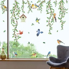 Spring Summer Hanging Green Vine Window Clings Double Sided Birds Tree Leaves...