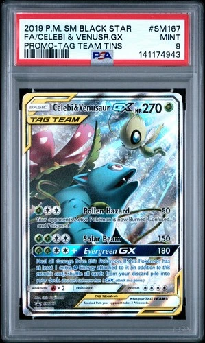 2019 POKEMON SM BLACK STAR PROMO #SM167 FULL ART/CELEBI & VENUSAUR GX PSA 9