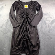 NWT Yissang Women's Little Black Dress Ruched Drawstring Mini Bodycon V-neck