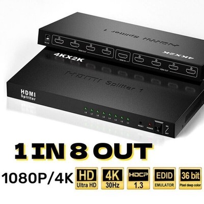 8 Port HDMI Splitter 1 in 8 Output 1 to 8 Video Splitter Ultra 4K 3D 1080P Hub