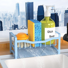 Stainless Steel Kitchen Sink Caddy Organizer with Auto Drain Tray, Sponge Holder
