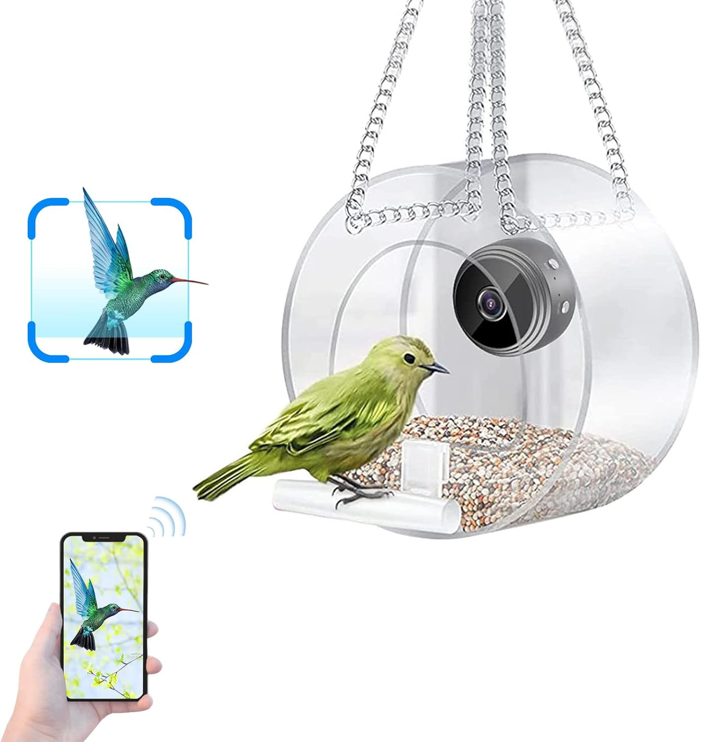 Maxant Clear Window Bird Feeder with Camera, Smart Transparent Birdfeeder HD 108