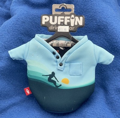 PUFFIN Drinkwear The Tee Seaside Surf 12 Oz Koozie Insulated Drink Can Holder