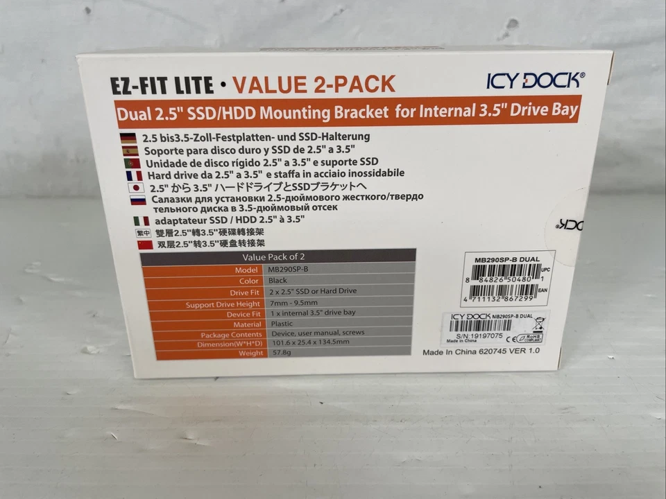 Icy Dock Dual 2.5 to 3.5 HDD SSD Mounting Bracket Adapter for PC Drive Bay - Image 2 of 4