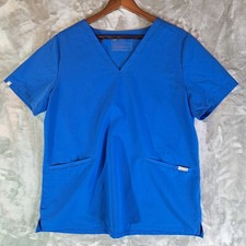 FIGS Scrub Top Size XL Royal Blue Casma Three Pocket V-Neck Short Sleeve Medical