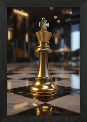 King Chess 3D Dark Gold Framed Wall Art Poster Canvas Print Picture
